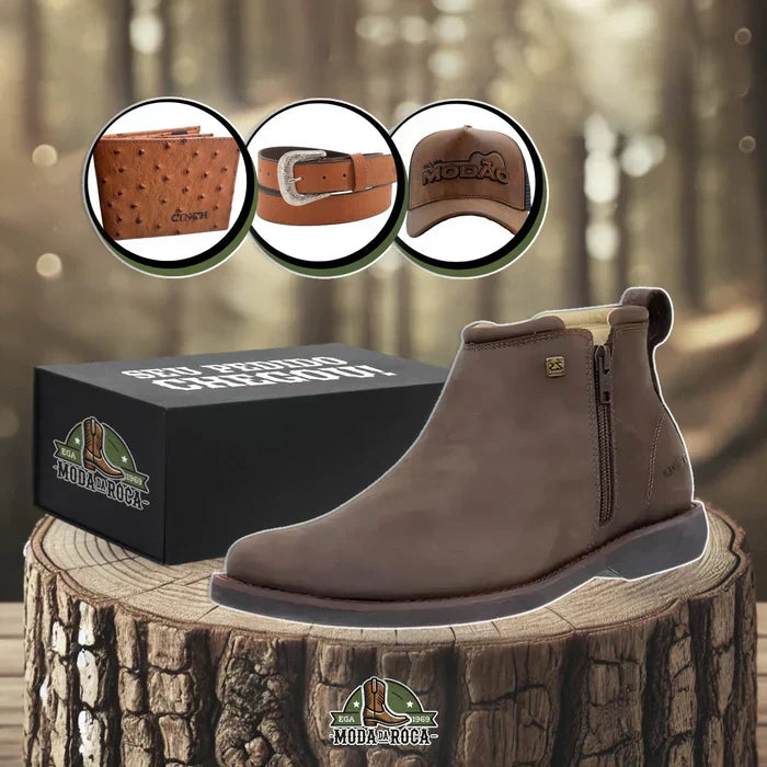 Bota Zavu Casual Masculina Couro Legítimo Ortopédica + 3 Brindes