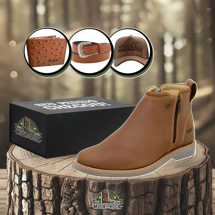 Bota Zavu Casual Masculina Couro Legítimo Ortopédica + 3 Brindes
