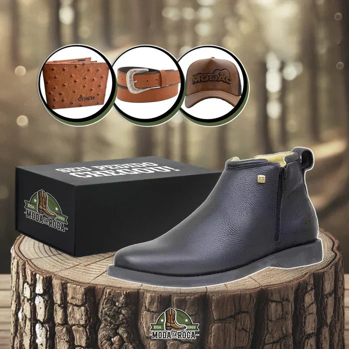 Bota Zavu Casual Masculina Couro Legítimo Ortopédica + 3 Brindes