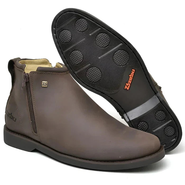 Bota Zavu Casual Masculina Couro Legítimo Ortopédica + 3 Brindes