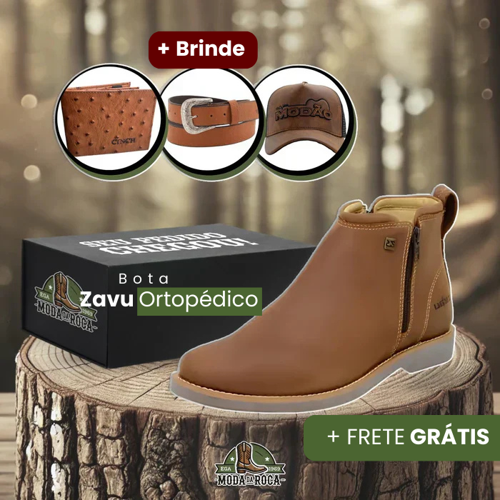 Bota Zavu Casual Masculina Couro Legítimo Ortopédica com Brindes