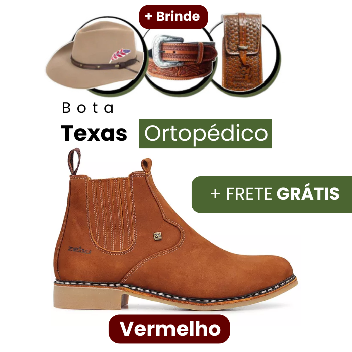 Bota Texas Masculina Ortopédica Couro Legítimo: Conforto Raiz e Brindes