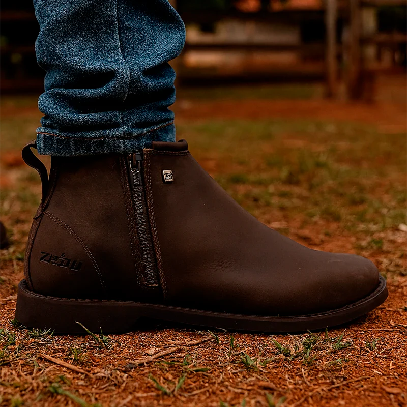 Bota Zavu Casual Masculina Couro Legítimo Ortopédica com Brindes